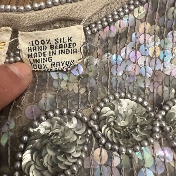 Vintage Dominique 100% silk beaded sequined cocktail top. Size M. EUC. - Picture 7 of 9